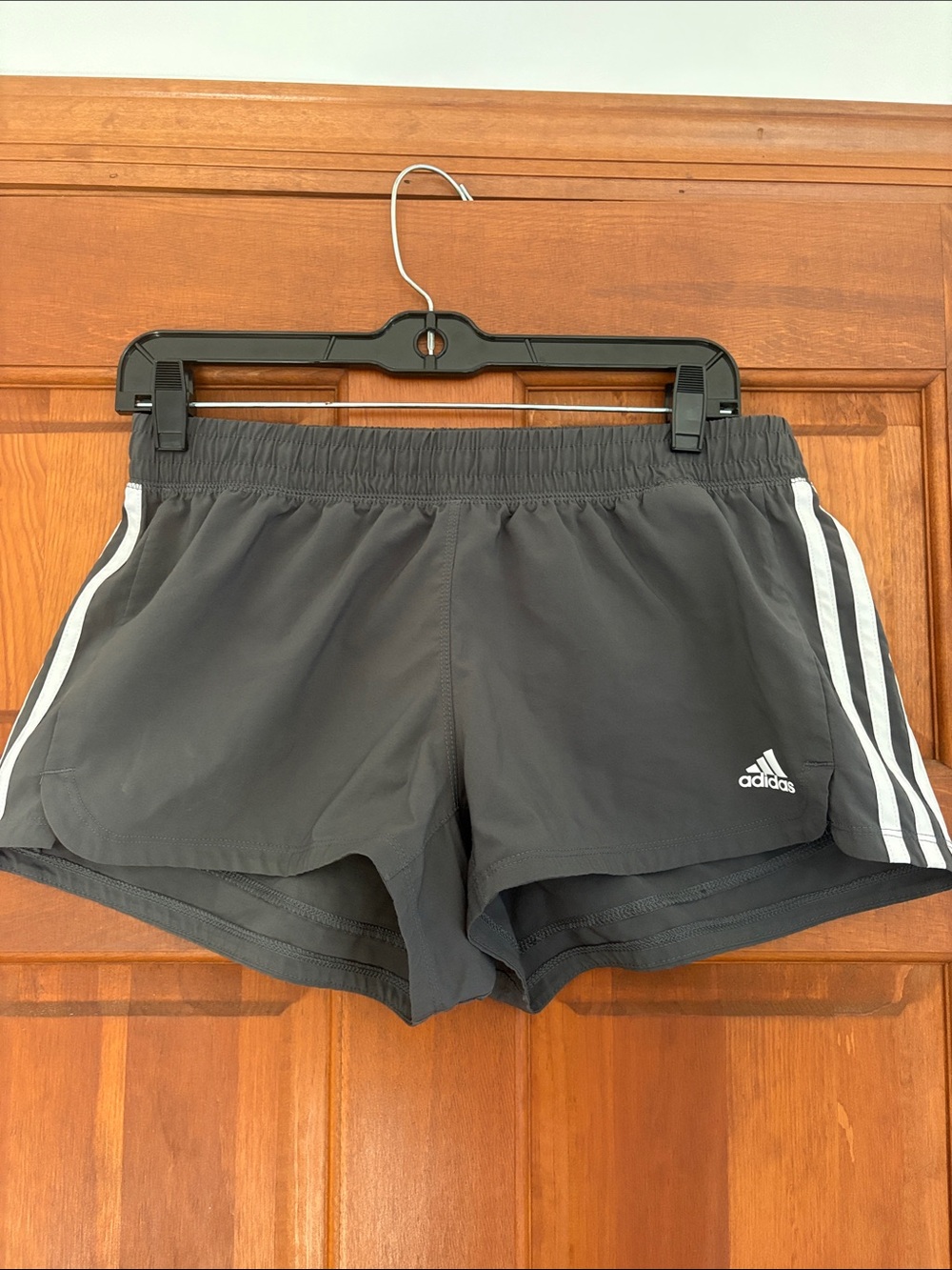 adidas Women's Gray Athletic Shorts with White Stripes
